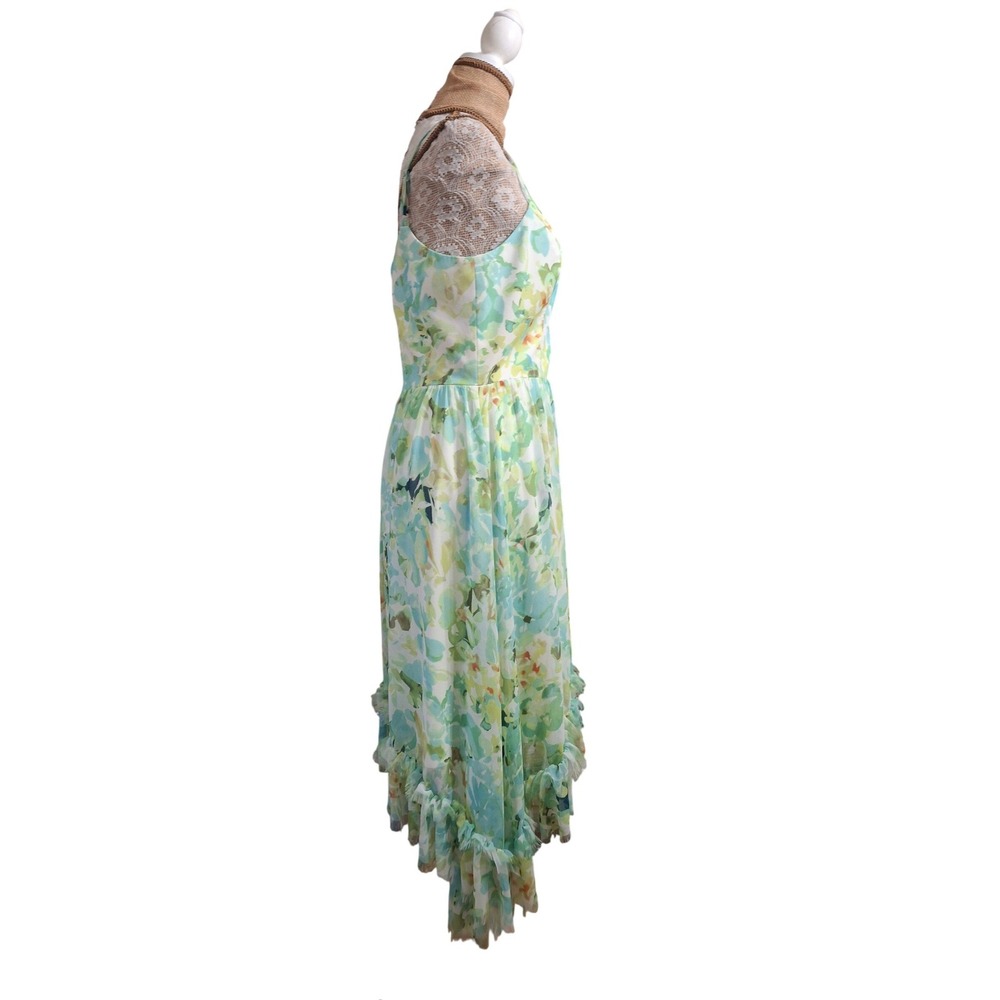 NWT Dress The Population Floral High-Low Ruffle Midi Dress Green Blue Large NWT - Picture 5 of 7
